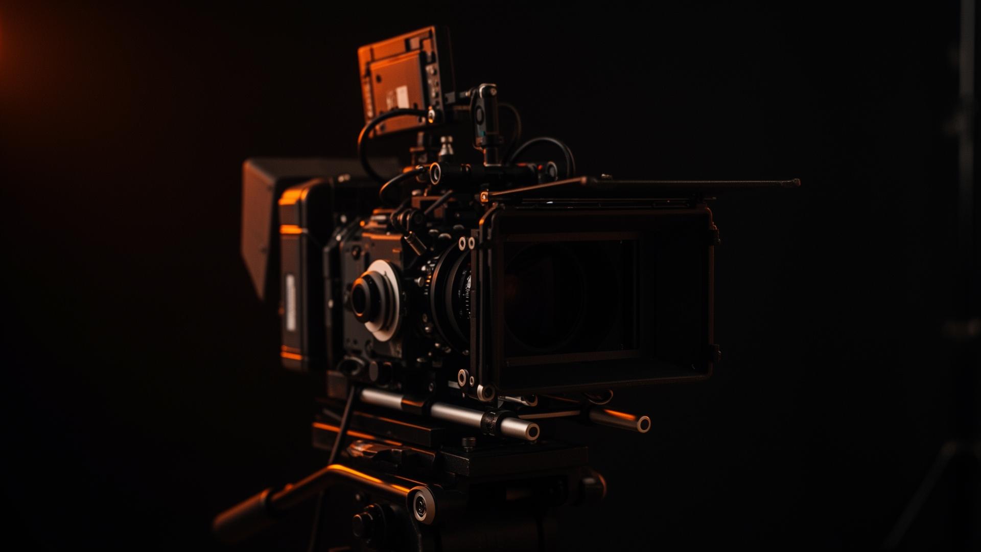 Cinematic camera in a dark studio